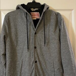 Gray Hooded Jacket with  Fleece Lining  and Black Details